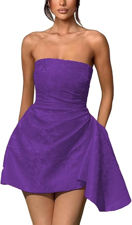 Dressystars Ivory Jacquard Homecoming Dress Satin Strapless Short Party Dress