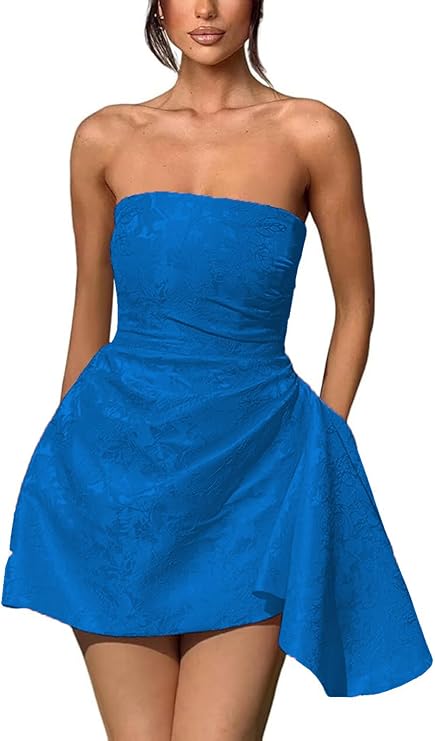 Dressystars Ivory Jacquard Homecoming Dress Satin Strapless Short Party Dress