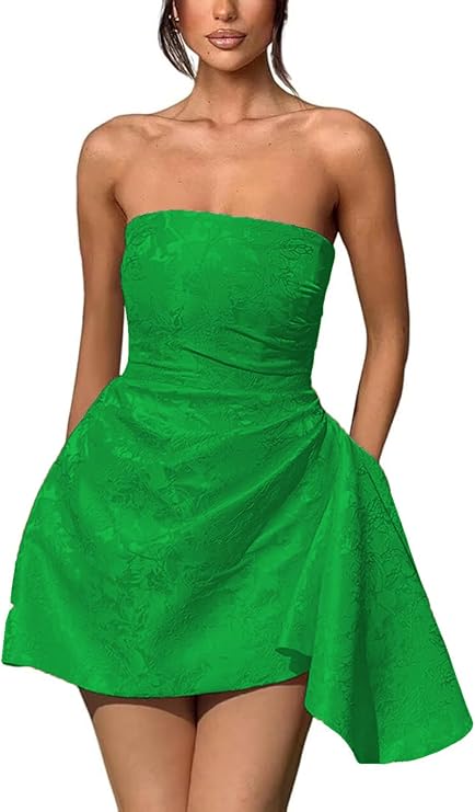Dressystars Ivory Jacquard Homecoming Dress Satin Strapless Short Party Dress