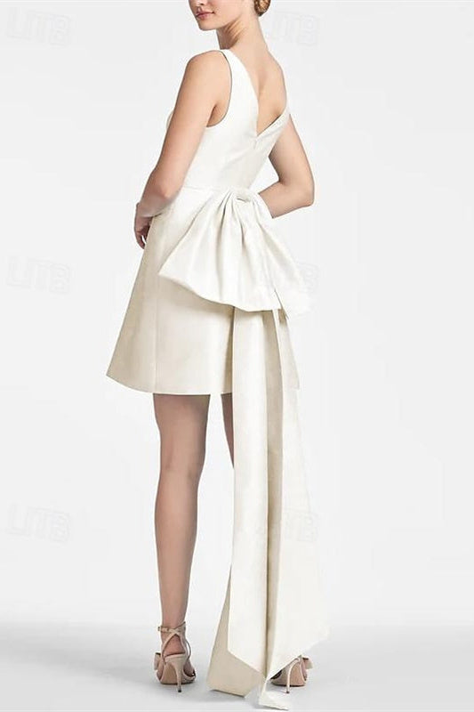 Dressystars Ivory V Neck A Line Homecoming Dress Short Cocktail Dress with Bow