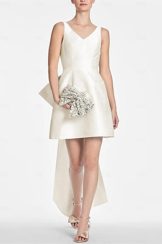 Dressystars Ivory V Neck A Line Homecoming Dress Short Cocktail Dress with Bow