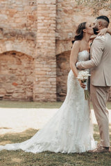 Dressystars Ivory Wedding Dress Mermaid Strapless Lace Bridal Gown With Train