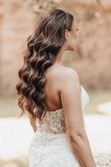 Dressystars Ivory Wedding Dress Mermaid Strapless Lace Bridal Gown With Train