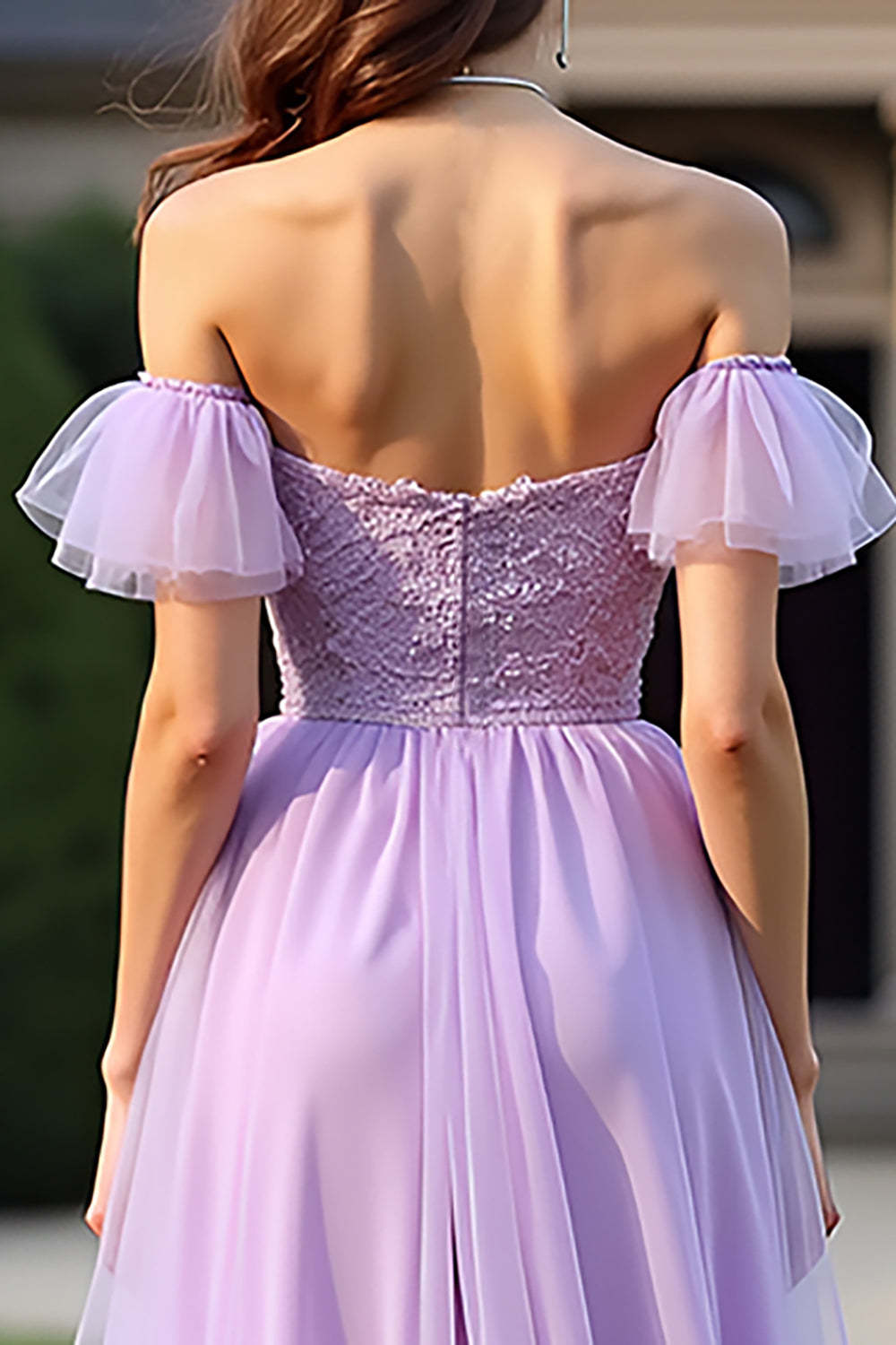 Dressystars Lace Lilac Off The Shoulder Long Formal Dress With Ruffles