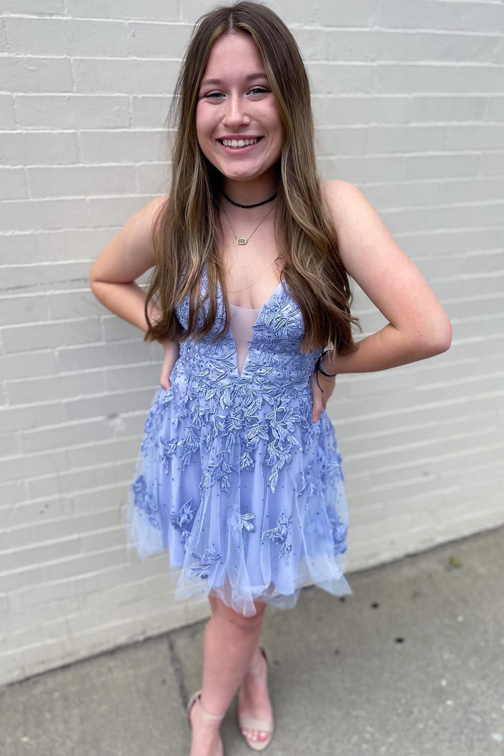 Dressystars Lavender Homecoming Dress A-Line Lace Short Prom Dress