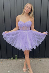 Dressystars Lavender Homecoming Dress Corset Sweetheart A-Line Short Tulle Prom Dress