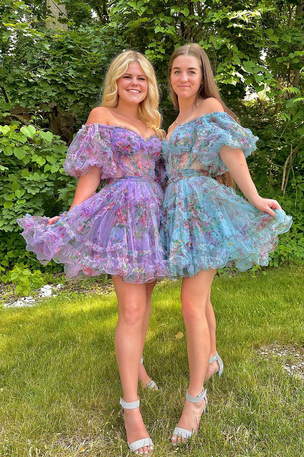 Dressystars Lavender Homecoming Dress Floral A-Line Short Prom Dress
