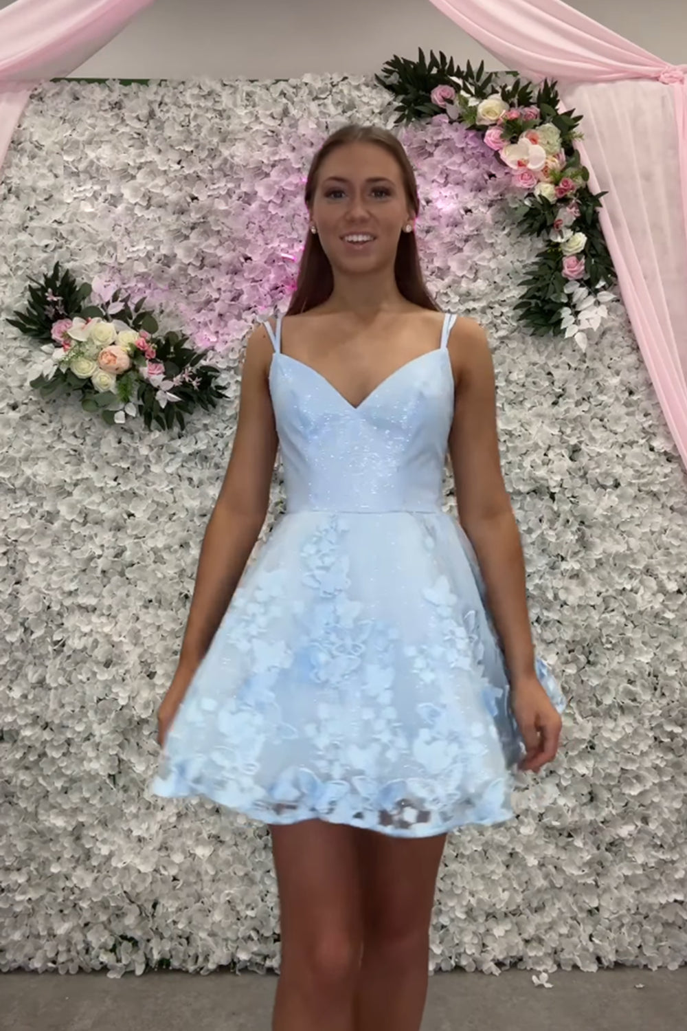 Dressystars Lavender Homecoming Dress Floral Spaghetti Straps A-Line Short Prom Dress