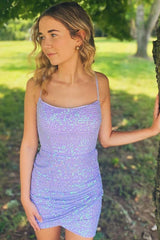 Dressystars Lavender Homecoming Dress Sequin Lace-Up Back Tight Short Prom Dress