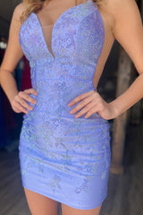 Dressystars Lavender Homecoming Dress Sequin Tight Short Satin Prom Dress