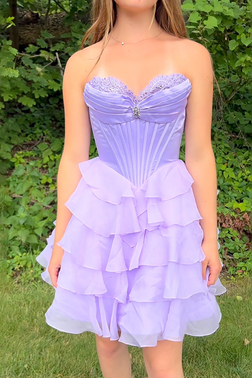 Dressystars Lavender Tiered Homecoming Dresses Short Corset Cocktail Dresses With Beading