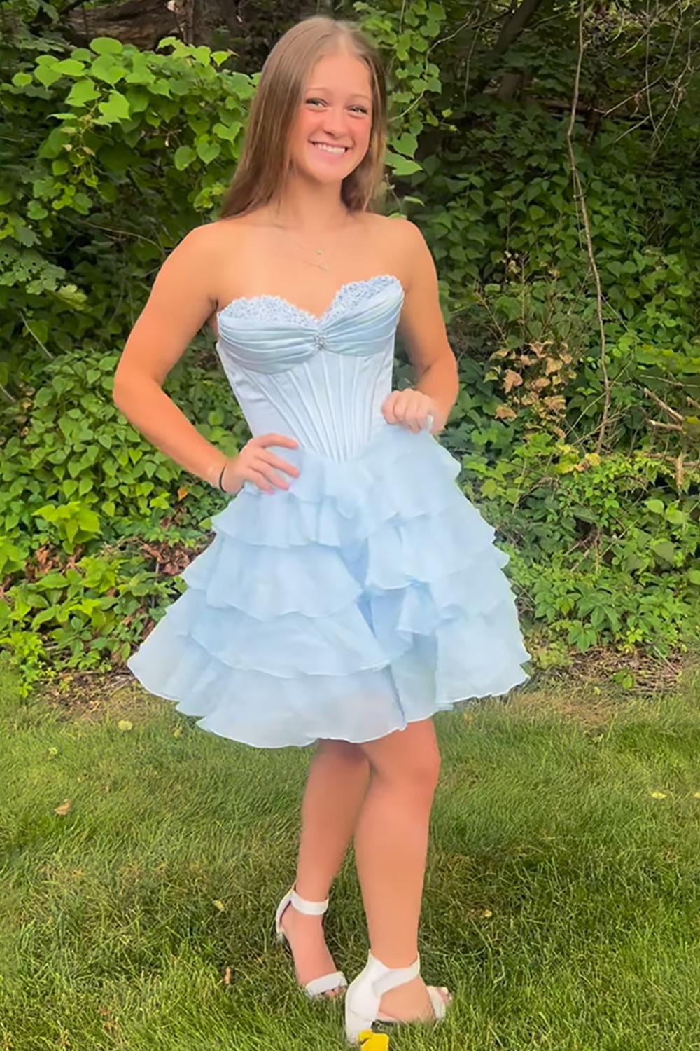 Dressystars Lavender Tiered Homecoming Dresses Short Corset Cocktail Dresses With Beading