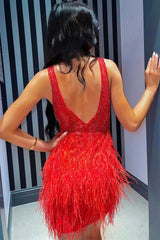 Dressystars Light Blue Homecoming Dress Beaded Sequin Tight Prom Dress with Feathers