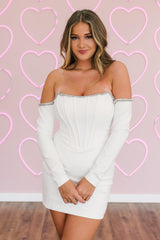 Dressystars Light Blue Homecoming Dress Corset Long Sleeves Tight Short Prom Dress