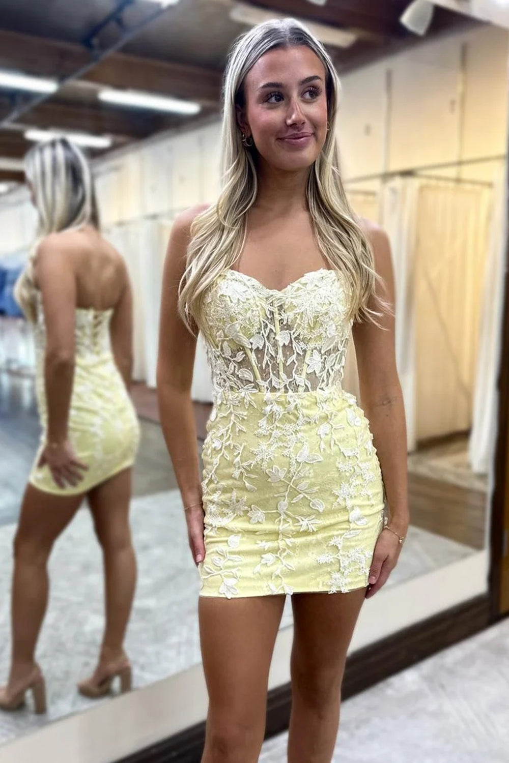 Dressystars Light Blue Homecoming Dress Sweetheart Lace Tight Short Prom Dress