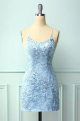 Dressystars Light Blue Homecoming Dress Tight Hoco Dress with Appliques