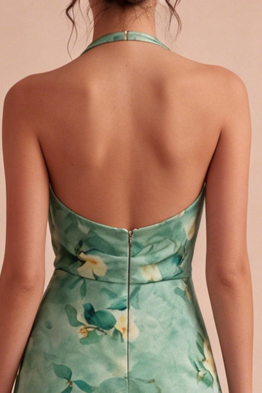 Dressystars Light Green Floral Halter Backless Short Homecoming Dress