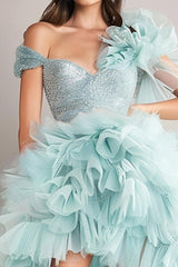 Dressystars Light Green High-Low Organza Short Homecoming Dress