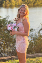 Dressystars Light Green Homecoming Dress Strapless Corset Tight Short Prom Dress with Sequin