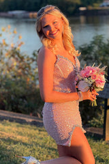 Dressystars Light Green Homecoming Dress Strapless Corset Tight Short Prom Dress with Sequin