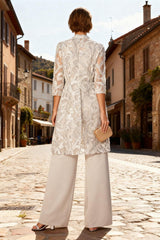 Dressystars Light Grey Chiffon V Neck 2 Piece Mother Of The Bride Jumpsuits With Jacket