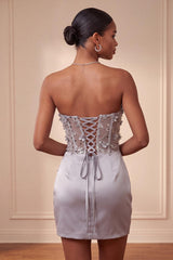 Dressystars Light Grey Ruched Floral Tight Corset Short Homecoming Dress