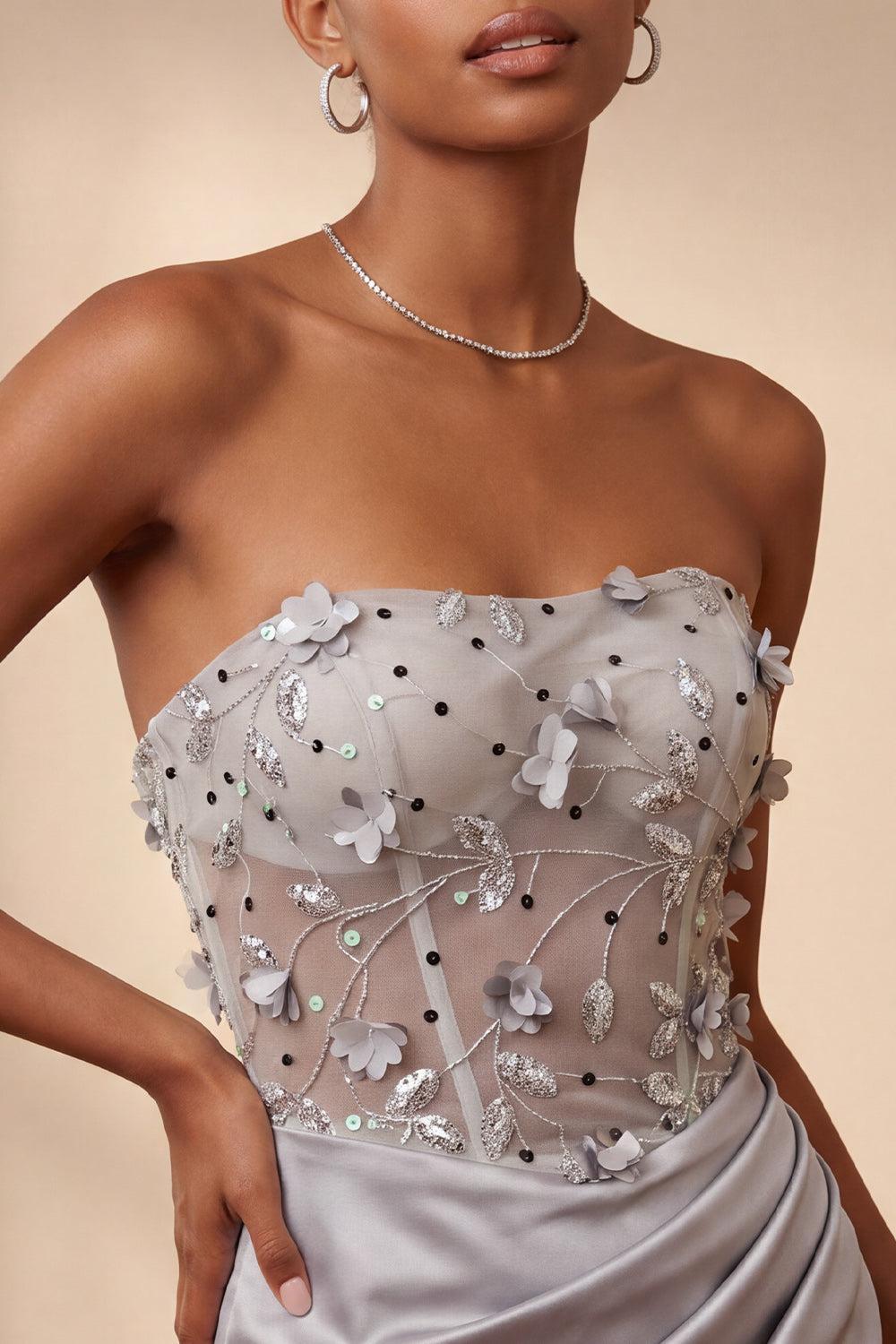 Dressystars Light Grey Ruched Floral Tight Corset Short Homecoming Dress