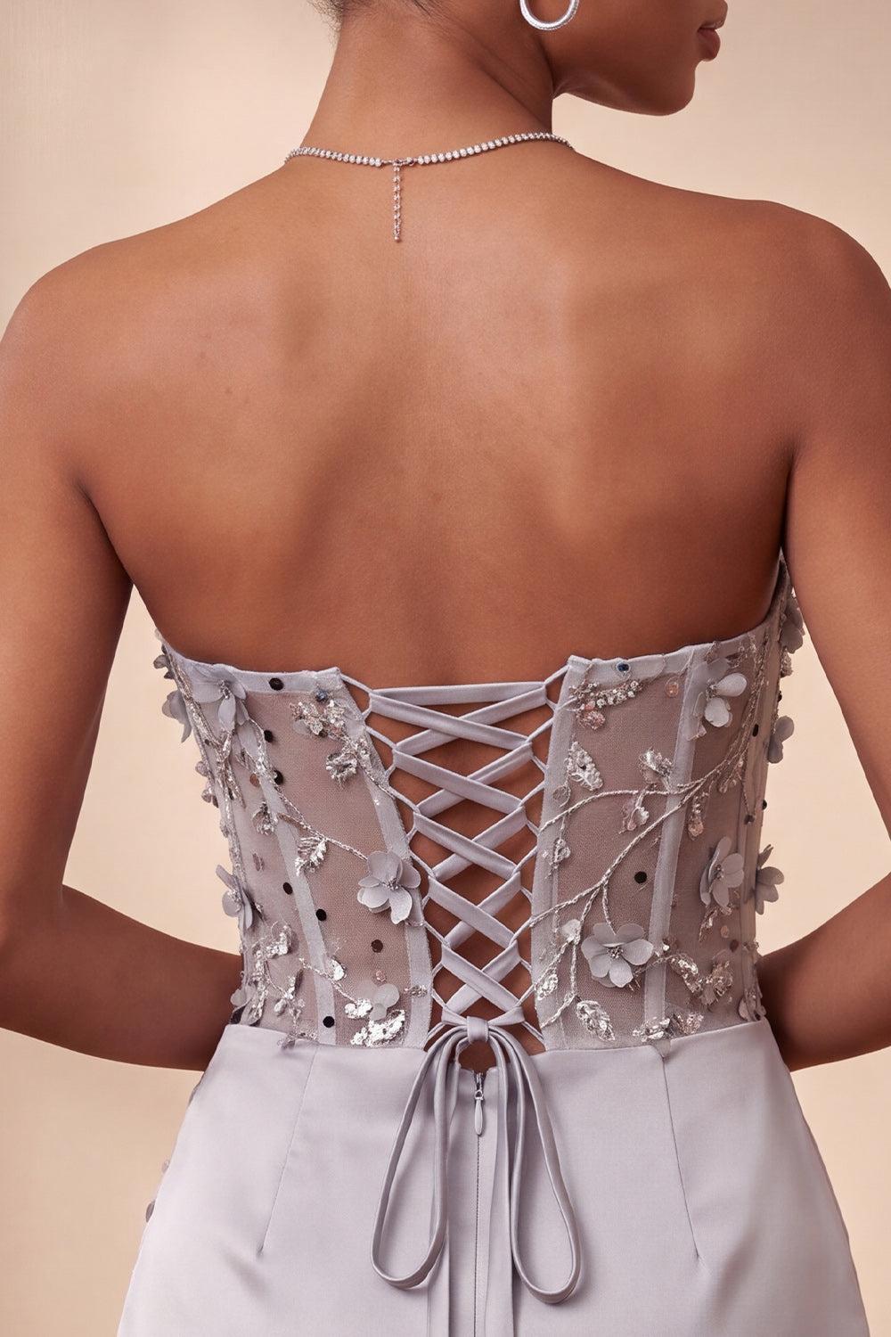Dressystars Light Grey Ruched Floral Tight Corset Short Homecoming Dress