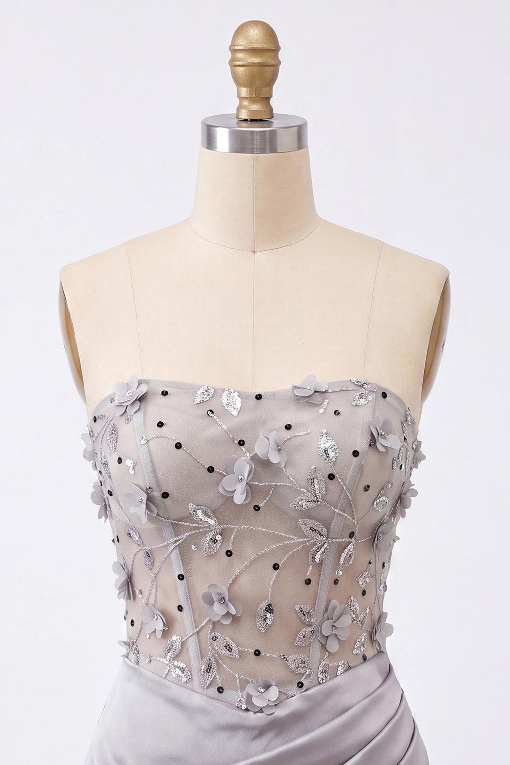 Dressystars Light Grey Ruched Floral Tight Corset Short Homecoming Dress