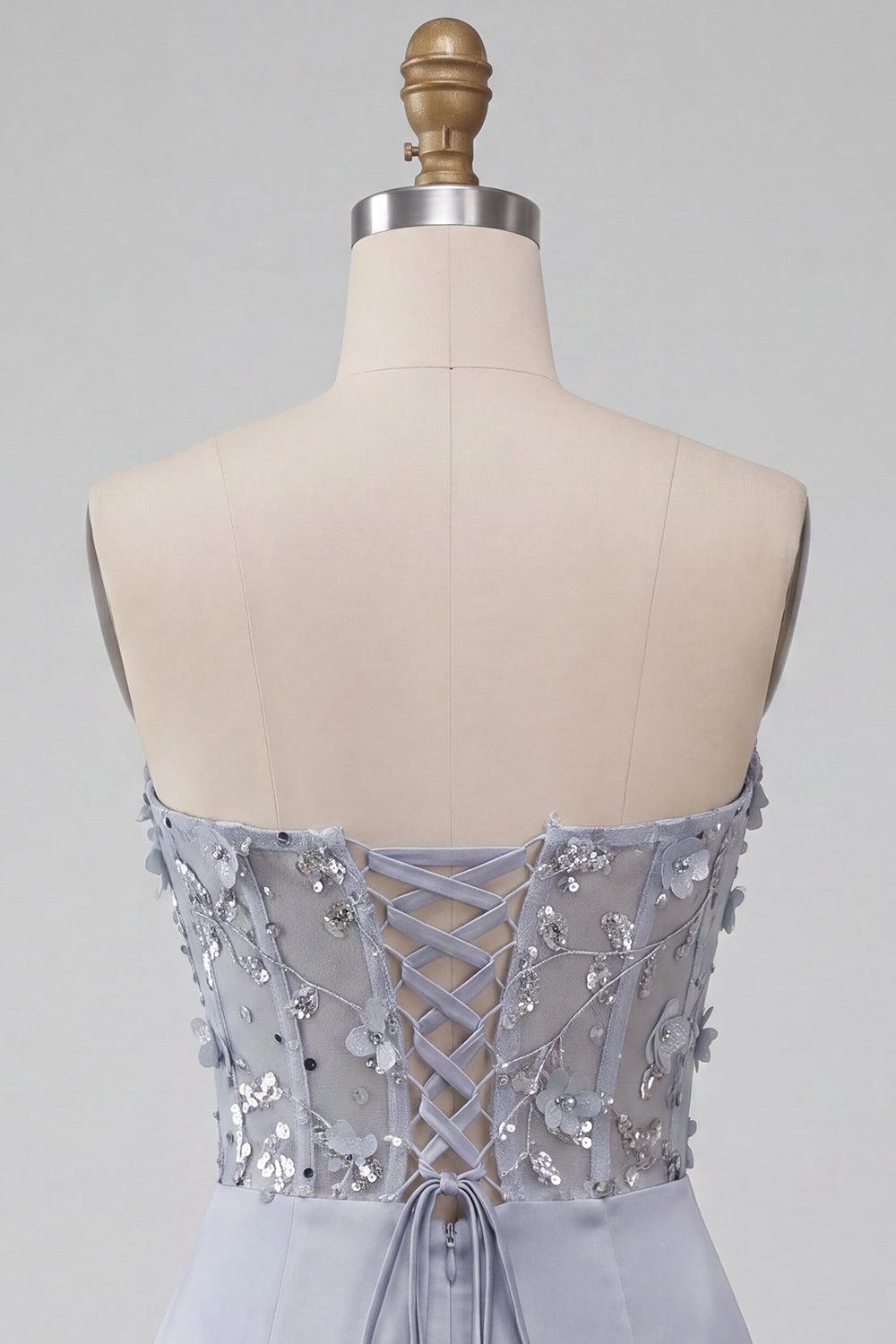 Dressystars Light Grey Ruched Floral Tight Corset Short Homecoming Dress