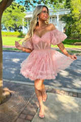Dressystars Light Pink Homecoming Dress Corset A-Line Short Prom Dress