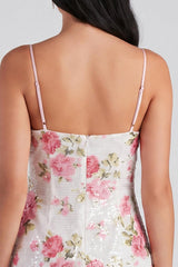 Dressystars Light Pink Sequin Floral Tight Short Homecoming Dress with Bow