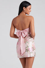Dressystars Light Pink Strapless Sequin Floral Tight Short Homecoming Dress