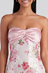 Dressystars Light Pink Strapless Sequin Floral Tight Short Homecoming Dress