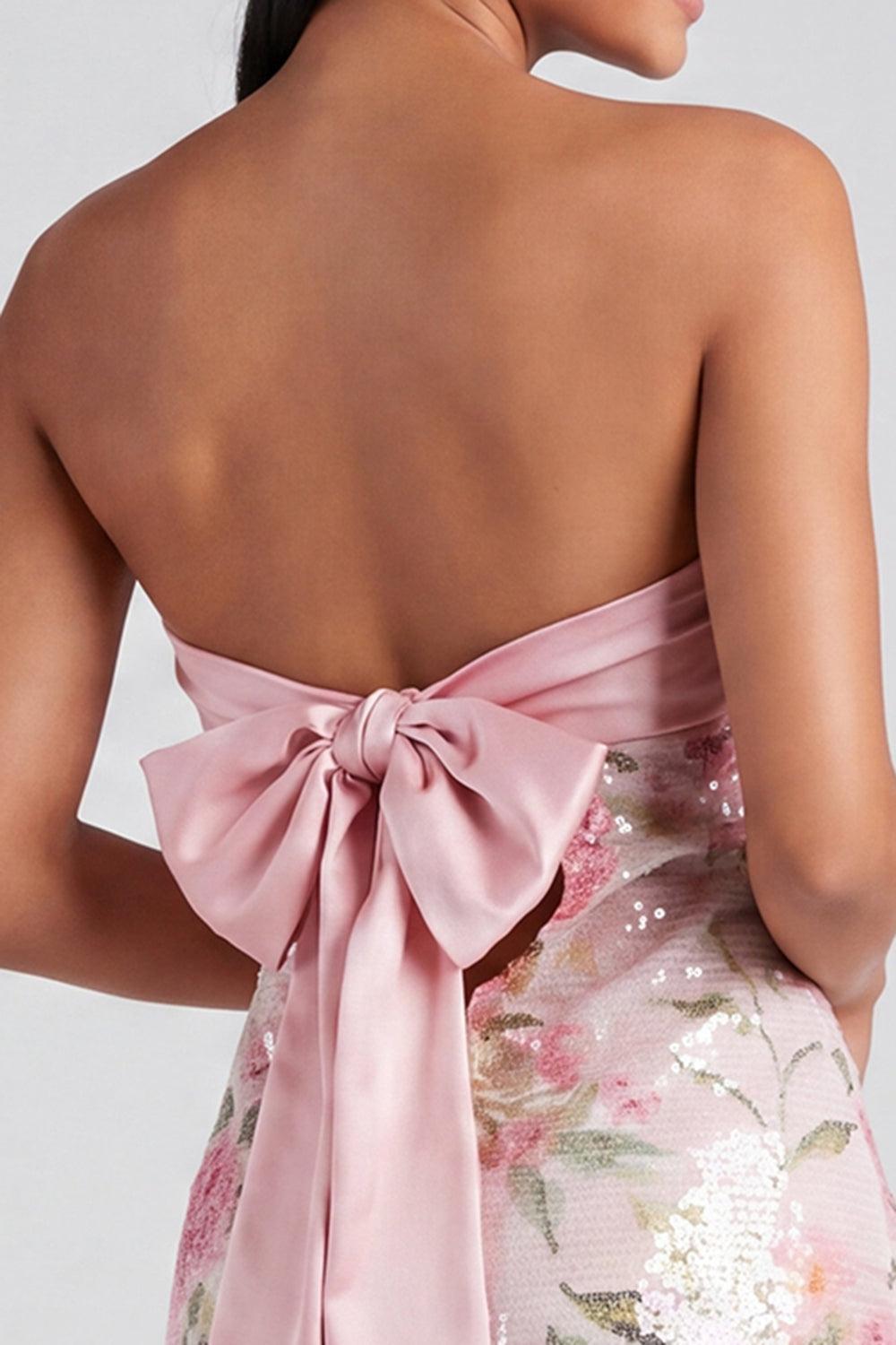 Dressystars Light Pink Strapless Sequin Floral Tight Short Homecoming Dress
