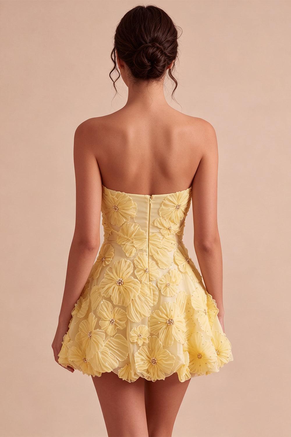 Dressystars Light Yellow Beaded Floral A Line Short Homecoming Dress