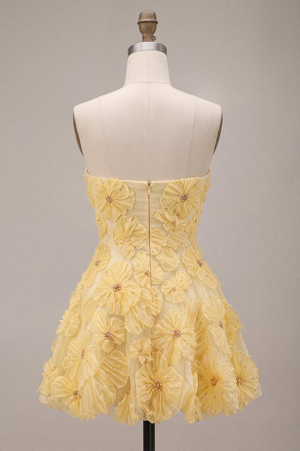 Dressystars Light Yellow Beaded Floral A Line Short Homecoming Dress