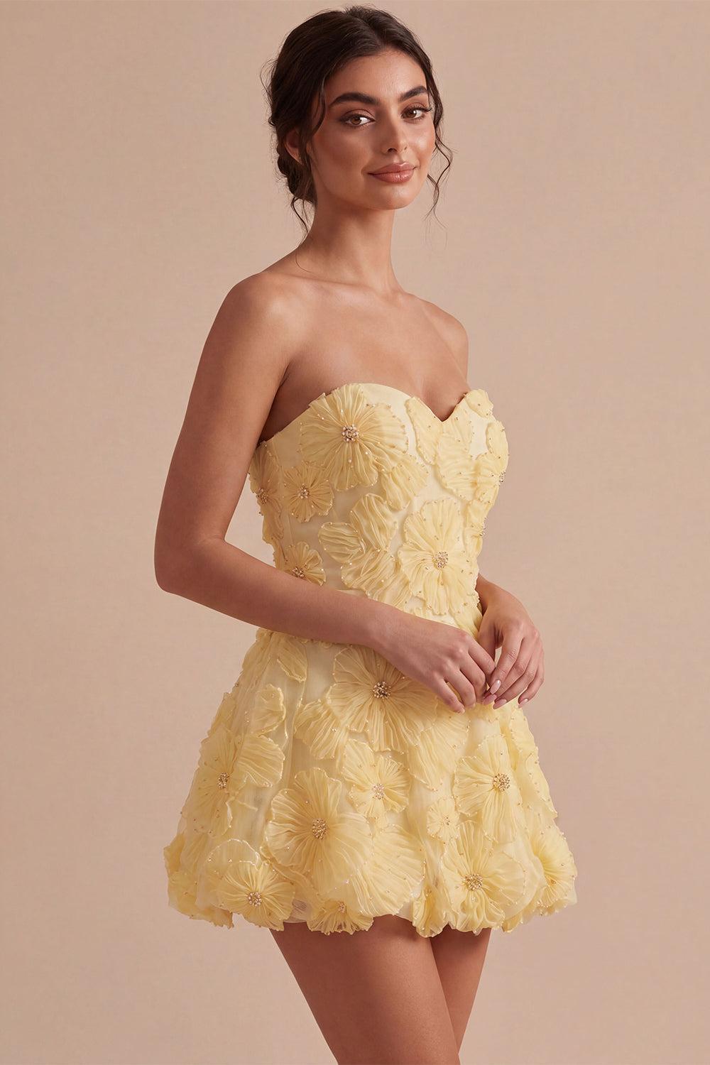 Dressystars Light Yellow Beaded Floral A Line Short Homecoming Dress