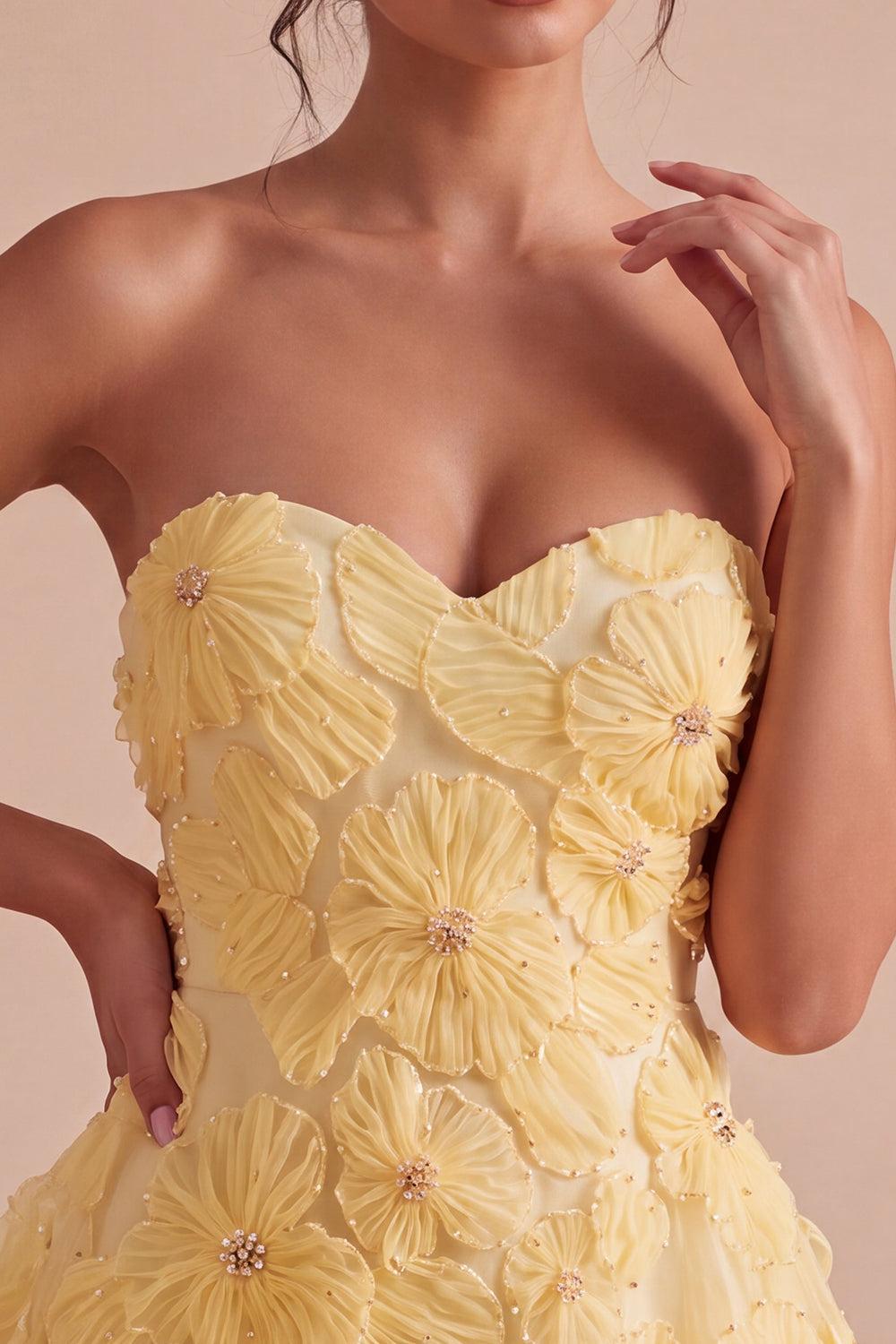 Dressystars Light Yellow Beaded Floral A Line Short Homecoming Dress