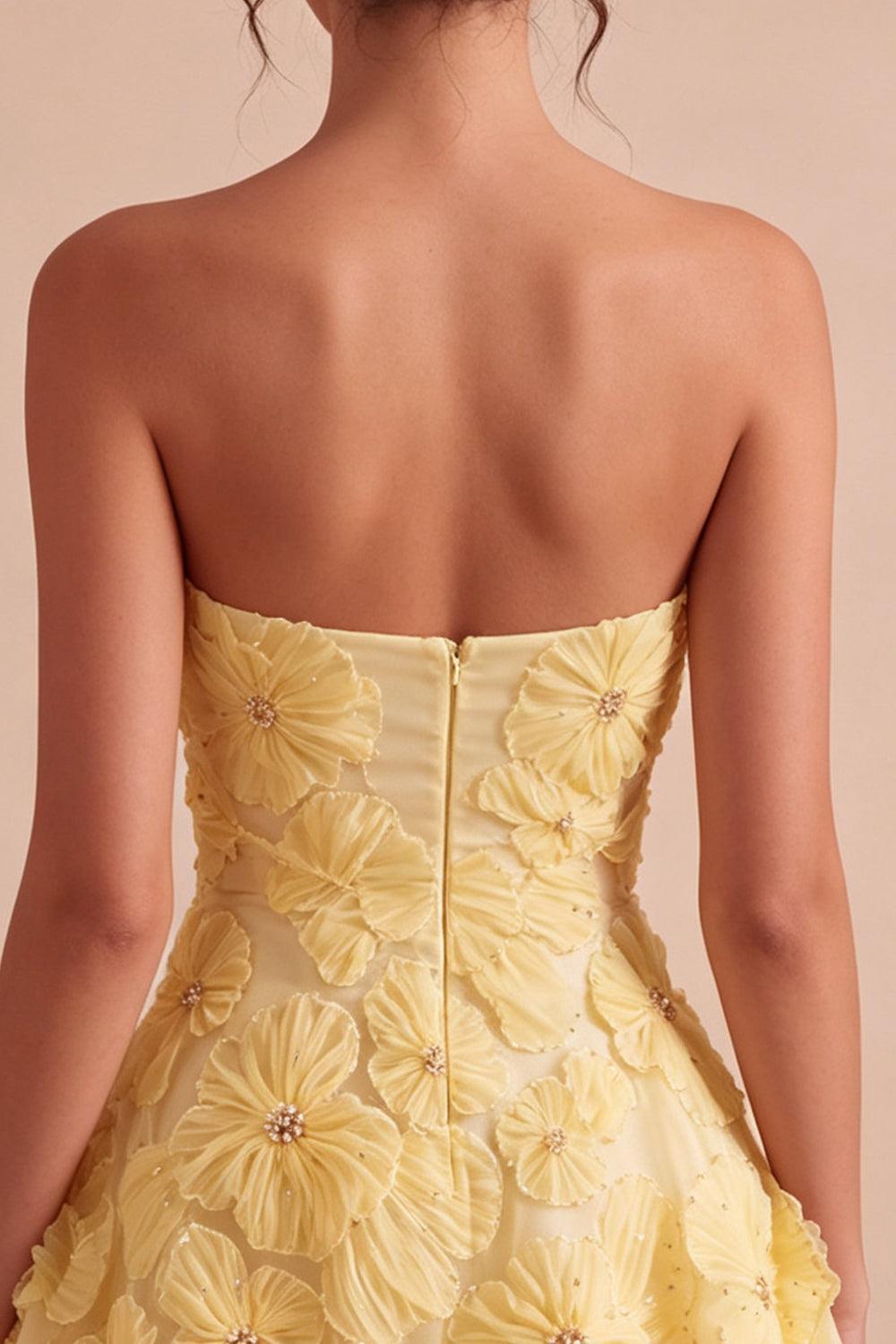Dressystars Light Yellow Beaded Floral A Line Short Homecoming Dress