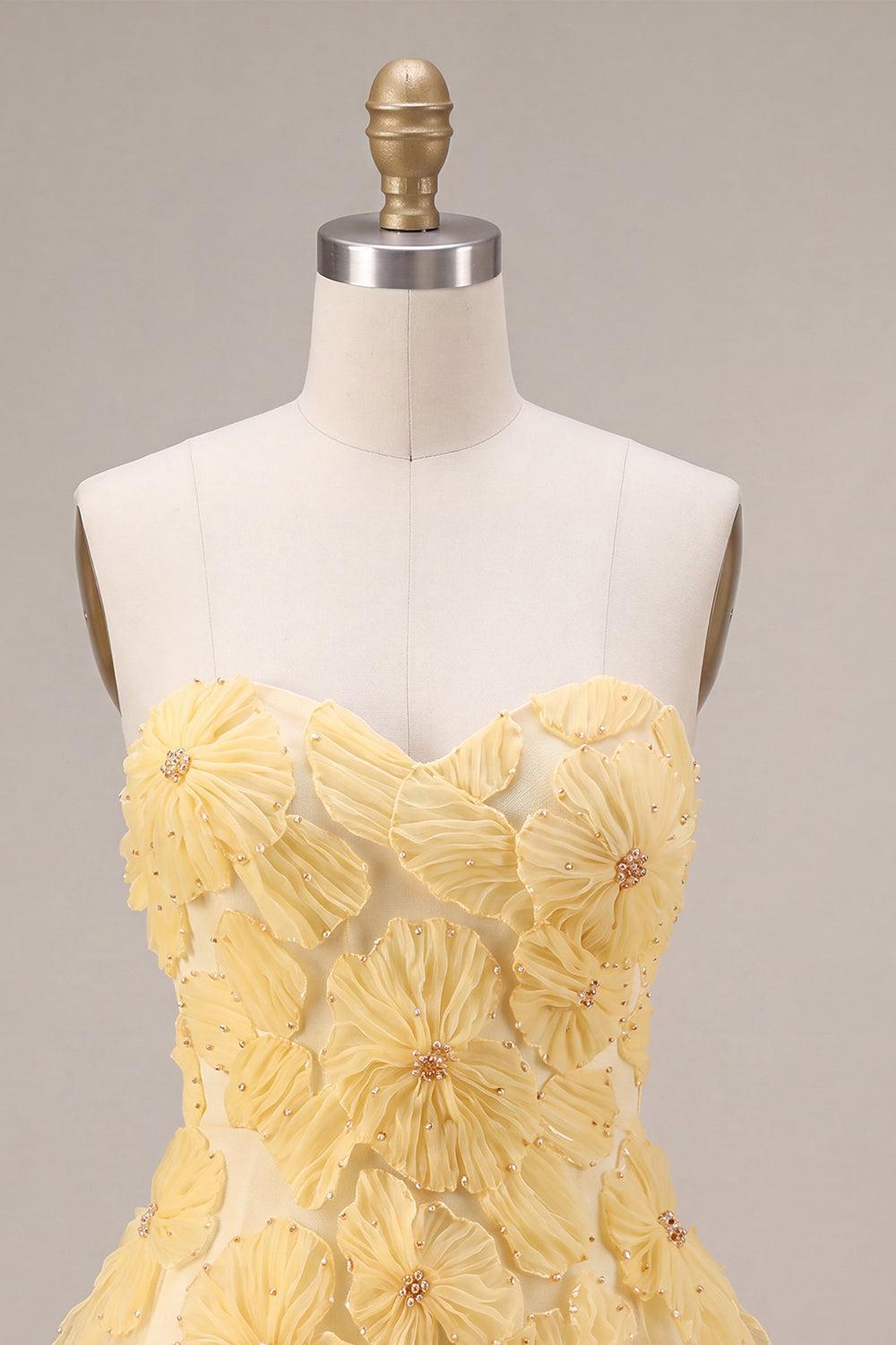 Dressystars Light Yellow Beaded Floral A Line Short Homecoming Dress