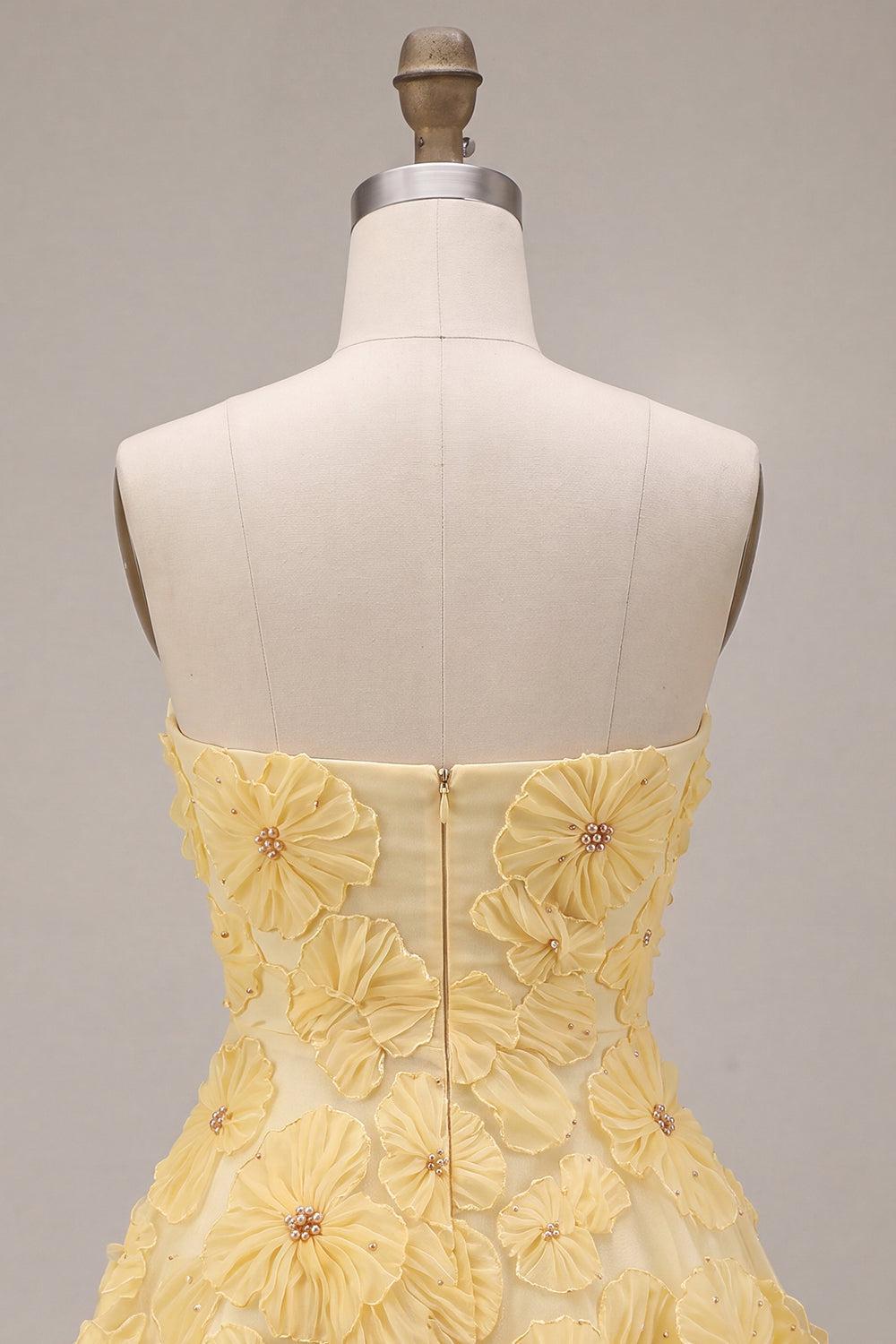 Dressystars Light Yellow Beaded Floral A Line Short Homecoming Dress