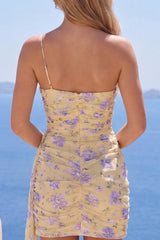 Dressystars Light Yellow One-Shoulder Floral Tight Short Homecoming Dress with Sash