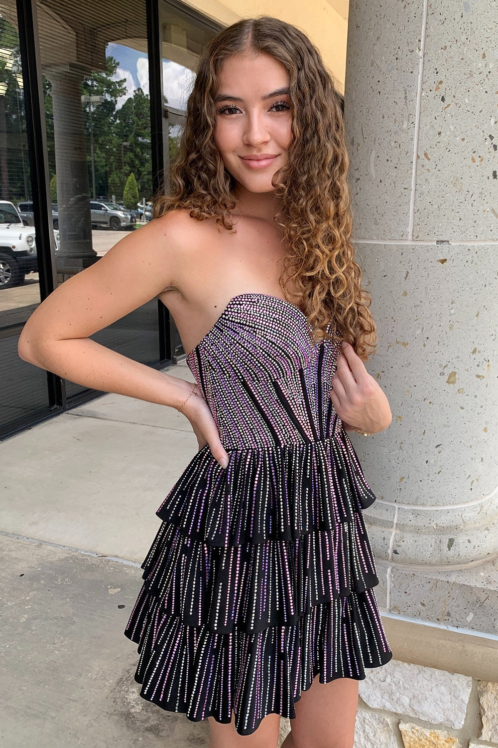 Dressystars Lilac A Line Homecoming Dresses Corset Strapless Tiered Short Cocktail Dresses