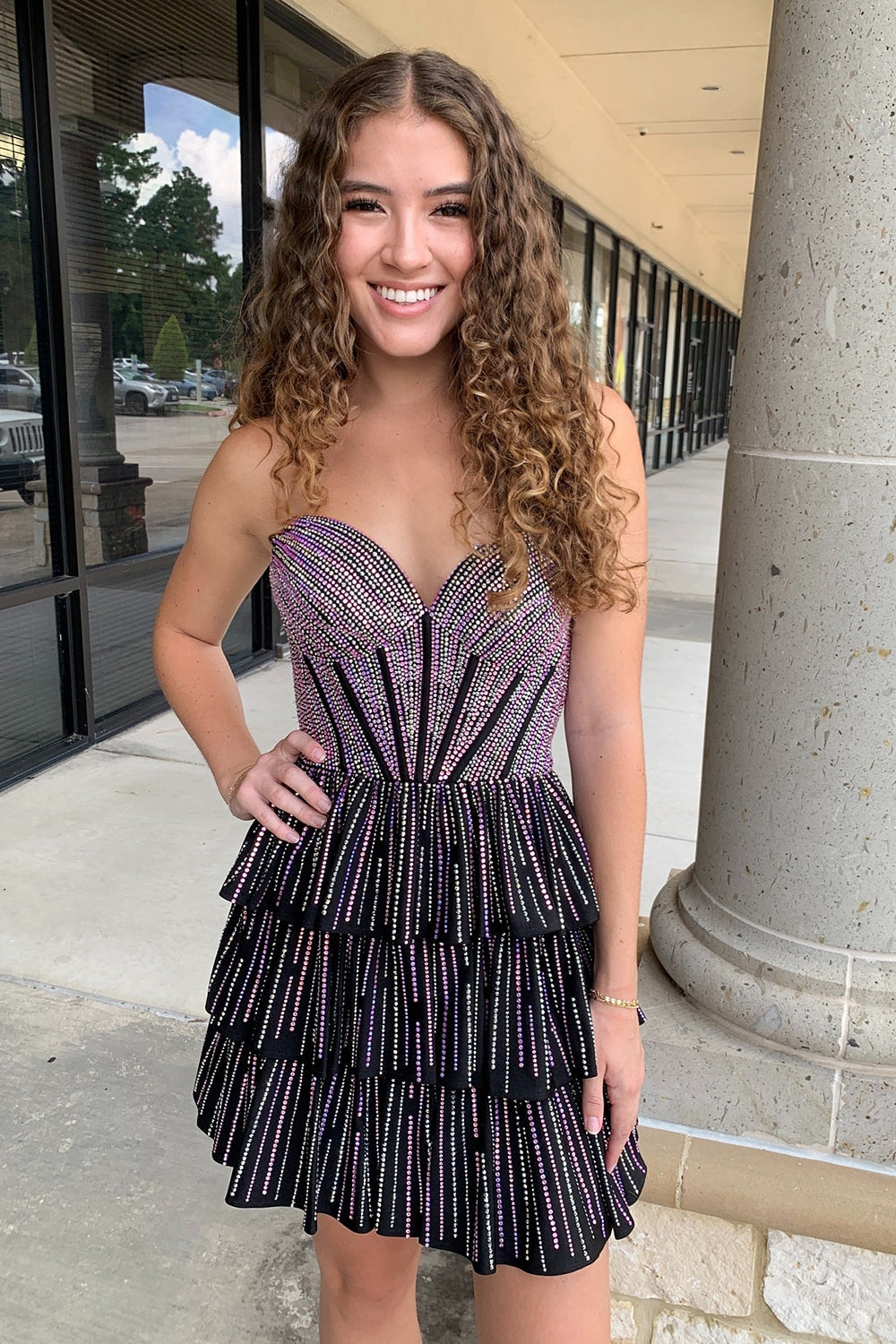 Dressystars Lilac A Line Homecoming Dresses Corset Strapless Tiered Short Cocktail Dresses