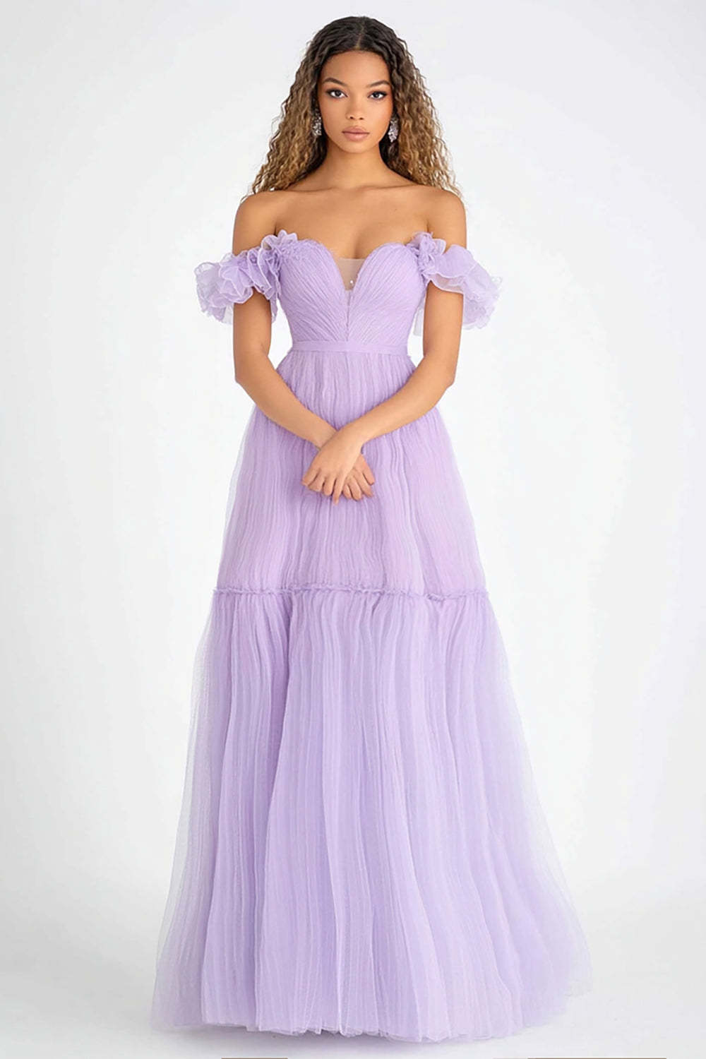 Dressystars Lilac A Line Off The Shoulder Tulle Long Formal Dress