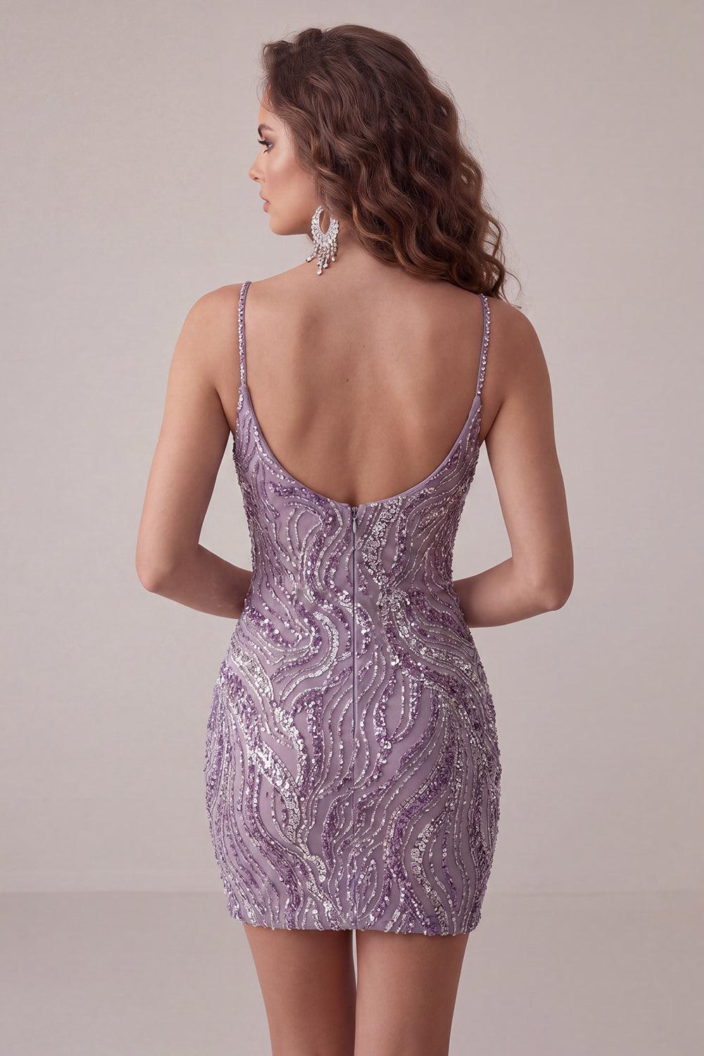 Dressystars Lilac Beaded Tight Short Homecoming Dress