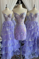 Dressystars Lilac Corset Sequin Short Homecoming Dress with Appliques