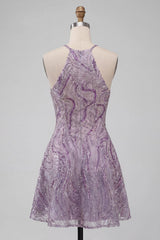 Dressystars Lilac Halter Beaded A-Line Short Homecoming Dress