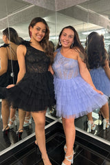 Dressystars Lilac Homecoming Dress A Line One Shoulder Corset Short Prom Dress